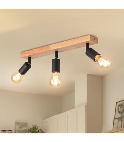 Eglo Ceiling Light Fixture Segovia, Industrial Design Ceiling Lamp With 3 Orientable Spot Lights Spotlight Bar Made Of Black Metal And Wood E27 Socket Medium  720868906 - View #6