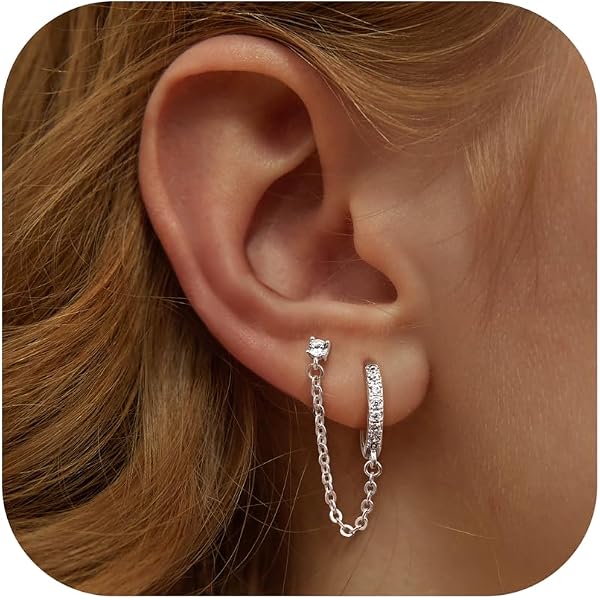 TOFBS Orecchini a Catena S925 Argento con Cristalli Brillanti Orecchini Pendenti Doppio Foro con Strass Gioielli Eleganti Donna