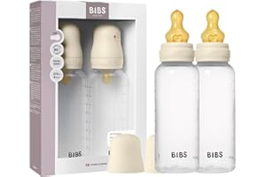 BIBS Babyflasche 270 ml. 2er-Pack Sauger aus Naturkautschuk - Babyflaschenset. Anti-Kolik. BPA-frei. Langsamem Fluss. leicht und einfach zu reinigen. geeignet für Neugeborene ab 0 Jahren - Ivory