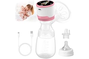 Bwaliffury Milchpumpe, Elektrische Milchpump Wiederaufladbare Brustpumpe, Tragbare Brustpumpe, Geräuscharme Breast Pump, 3 Modi und 15 Saugstufen, LCD-Display, USB Wiederaufladbare, BPA-frei (Pink)