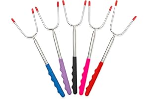 XPOOP Barbecue Skewers, Stainless Steel, Extendable, Telescopic Forks, Barbecue Skewer Forks, Extendable Telescopic Stainless Steel Skewers, for Campfire, Camping, BBQ, Party, Picnic, Meal