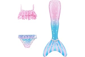 TTNTTR 𝙈eerjung𝙛rau 𝙁losse 𝙈ädchen mit Bikini Sommer 𝙈ono𝙛losse Kostüm Schwimm𝙁lossen Kinder Hawaiian Strand Bademode 𝙁ischschwanz Schwimmanzug Cosplay Kostüme