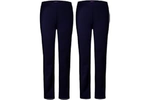 M1427 Pack of 2 Ladies Womens Straight Leg Trousers Finely Soft Ribbed Stretch Pull On Pants Casual Full Elasticated Waist Bottoms Plus Sizes 8-26