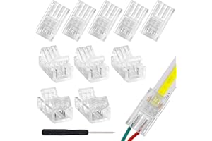 Aroidful 10pcs connecteurs LED COB 2pin 8mm pour connecter les fils et les bandes LED COB 12V 24V (Avec tournevis)