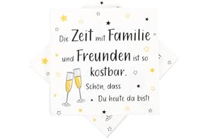 BLUELVES 40 Stück Servietten Freunde und Familie, Servietten Kostbare Zeit, Geburtstagsservietten, Spruch Tischdeko, Papierservietten für Geburtstag Hochzeit Feste Partys, 33 x 33cm
