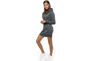 OZONEE Damen Hoodie Kapuzenpullover Lang Sweatjacke Sweatkleid Winterkleid Herbstkleid Kleid Sweatshirt Sweatshirtkleid Kapuzenjacke Kapuzenpulli Kapuze Langarm Sport JS/YS10003