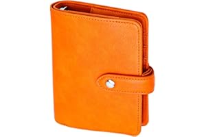 AxeWoodz Raccoglitore arancione formato A7, in pelle PU, per contenere contanti, ricaricabile, con 6 anelli, con bottone a pressione