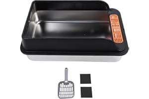 NOENNULL Kuweta dla kotów, duża, metalowa, odporna na zachlapanie wodą, wysoka kuweta dla kota z filtrem pedałowym dla kotów domowych (L (4,43 x 5,41