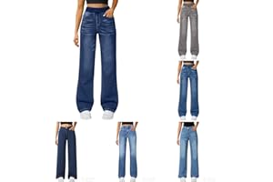 PINTUTU Jeans Donna Vita Alta Larghi Baggy Wide Leg Fit Jeans 90'S Jeans Donna Baggy Jeans da Donna A Vita Alta – Jeans A Gamba Larga, Larga, Comodi,Leggeri, Y2K, Elasticizzati, con Tasche, Dritta