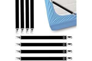 FeelAtHome 8 PCS Bed Sheet Clips Keep Bedsheets In Place-Corner Bands Suspenders For Fitted Sheets - Mattress Sheets Grippers Holders Straps Fits From Twin Queen King Garters Fasteners Clamps (Black)