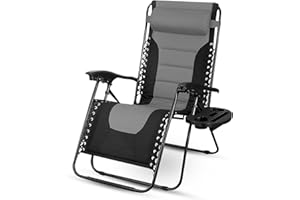 SG Traders Zero Gravity Chair - Reclining Outdoor Sun Lounger, Relaxer Chair for Patio Decking Gardens Camping, Folding Chairs with Cup Holder and Adjustable Headrest Sunlounger (Pack 1 - Black Grey)