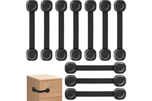 ECHOCUBE Zabezpieczenia do szuflad dla dzieci, zabezpieczenia do szafek z paskiem samoprzylepnym, 10 sztuk, regulowane zabezpieczenia dla dzieci do szafek, lodówek, toalet, koszy na śmieci (czarne)