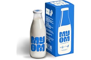 MYOM - Glass Bottle - Glass Milk Bottle - Empty for Storage - Includes Lid - Reusable with Lid - Milk Container - 1 x 1L