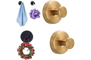 JOHNBOLIN Hooks for Wreaths, Suction Cup Hooks for Door Wreaths, Removable Towel Hooks Hanging 15 Lbs, for Bathrooms, Adhesive-Free Solution for ​​Kitchen, ​​Bedroom, and Glass Surfaces (2, Gold)