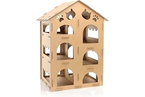 FUDAJO Grande Maison pour Chat Carton Niche Système enfichable Robuste Maisonnette Fenêtre Plusieurs étages