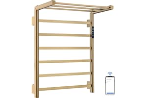 LNXGJJ Scaldasalviette Elettrico WiFi Intelligente Radiatore Scaldasalviette 620 x 500 mm 75 W Termoarredo Elettrico da Bagno Controllo Vocale Pieghevole Asciugabiancheria (Oro Antico Spazzolato)