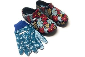 Trachten-Dirndl-More Damen Clogs & Pantoletten mit Gartenhandschuhen Verschiedene Designs Blumen Gemüse Gelb Rot Punkte Uni Blau und Rosa Multi Fuchsia Multi Navy