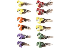 DEMIAWAKING IT 12 Stück bunte Vögel, künstliche Vögel, mit künstlichen Vögeln, mit Clips, Dekoration für Garten, Haus (grauer Kopf)