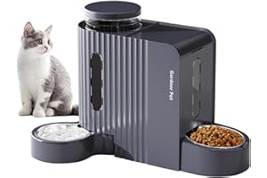 Gardner Pet 2 en 1 Comedero Gato Automatico (6L*2), Dispensador Comida y Agua, Bebedero Perro con Bol Acero Inoxidable, Dispensador Comida Gatos Gravedad, Comedero Perro Automatico Sin BPA (Gris)