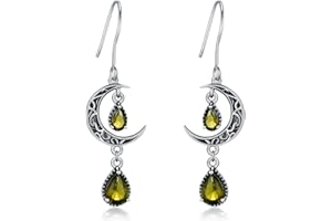 VONALA Boucles d'oreilles pendantes en forme de lune celtique en argent sterling 925 pour femme - Émeraude/améthyste/rubis/saphir/rose/péridot/aigue-marine/citrine/noir/topaze arc-en-ciel