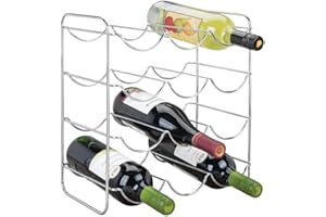 mDesign Vinoteca o botellero metálico para hasta 12 Botellas – Soporte para Botellas de Vino – Estantes para Bebidas para frigoríficos o armarios – Plateado