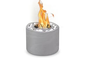 BRIAN & DANY Biocamino da Tavolo in Cemento, Camino Bioetanolo con Ciottoli Decorativi per Interni ed Esterni, 13 x 13 x 9 cm, Grigio