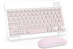 LAMA Clavier et Souris sans Fil Bluetooth, Clavier Universel Ultra-Mince Rechargeable pour Tablette, Compatible avec iPad/Tablette/iOS/Android/Windows, AZERTY Français, Rose