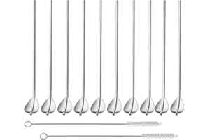 SUFE Ouinne 10 Pièces Pailles Reutilisables, Cuillères en Acier Inoxydable Résistant à Cocktail Agitateurs avec Brosse de Nettoyage