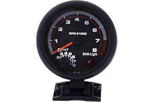 ‎ASUDARO Auto Drehzahlmesser, Asudaro Universelle 3,75 Zoll 12V Tachometeranzeige mit Hintergrundbeleuchtung und Rotem Schaltlicht für Auto Benziner mit 0-8000 U/min RPM Auto Drehzahlmesser Anzeige,Schwarz