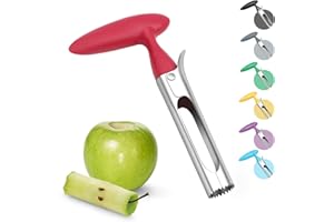 Asdirne Vide-pomme avec poignée en ABS, lame dentelée en acier inoxydable, 17,5 cm, rouge