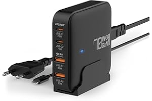 AVUMDA 70W Caricatore USB C 4 Porte PD3.0 GaN III Caricabatterie per MacBook Pro Air M1 M2 Dell XPS 15 iPhone 15 Pro Max iPad Pro Air Google Pixel Samsung Galaxy S23 S22 Steam Deck