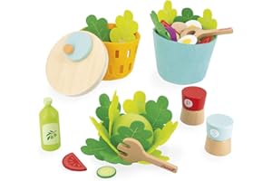Janod - La Mia Insalata Mista - Giocattolo di Imitazione Cucina e Ristorante - 33 Elementi in Legno e Feltro - Certificato FSC - Vernice ad Acqua - Dai 3 Anni, J06595