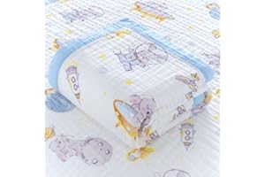 Hivia 110 * 110CM Mussole Neonato Cotone-6 Strati di Morbida e Confortevole Copertina Neonato Cotone,100% Cotone Coperta Neonato Adatto per Culla, Carrozzina|Coniglio Blu