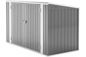 XEMQENER Lockable Garden Storage Shed, Outdoor Bike Shed with Door and Roof, Metal Galvanized Steel Pent Tool Storage Sheds for Bikes, Garbage Bins, Grey (D105x W210x H130cm)
