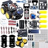 Elegoo Conjunto con Arduino UNO para Montar la Versión 2 de Un Coche Robótico Inteligente con Cuatro Ruedas, Utilizando: Un Arduino UNO R3, Módulos de Seguimiento de Linea, Sensor por Ultrasonidos, Modulo Inalámbrico Bluetooth y Control remoto a Través de Infra-rojos , Este Coche Robótico Inteligente Está Recomendado Como Juguete Educativo para Niños, Adolescentes, Chicos y Chicas, y Como Proyecto de Un Coche Funcional con Arduino.