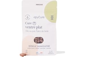 EPYCURE - Cure Ventre Plat - Réduction des Graisses Abdominales, Ballonnements, Silhouette Affinée - 100% Naturel - Pépins de raisin, Piment de Cayenne, Probiotiques - 1 Mois - Vegan - Made in France