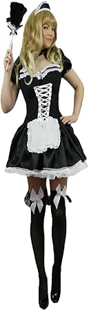 Yummy Bee - Sexy Maid Costume - French Maid Outfit - Plus Size Size 8-26 - Rocky Horror Fancy Dress + Feather Duster