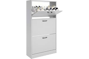 Blisswood 3 Drawer Shoe Cabinet Cupboard, Pull Down Shoe Storage Organiser Wooden Furniture Unit, 3 Tier Entryway Shoe Rack Cabinet Footwear Stand for Living Room Hallway Furniture (Light Grey)