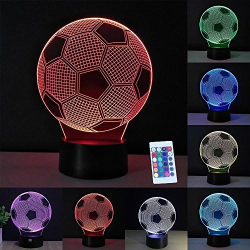 3D Illusion Night Light with Touch Remote Controller, 7 Color Changing Desk USB Novelty LED Table Lamp -Birthday Gifts for Kids Bedroom or Home Decoration (Football)