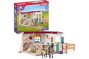 SCHLEICH Horse Club | Sattelkammer 42591 | Spielset inkl. Pferdefigur, beweglicher Mädchenfigur, Paddock und viel Pferde Zubehör | tolles Geschenk für Kinder | Pferde Spielzeug ab 5 Jahre | 85 Teile