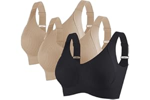 LANUNLLY 3 Piezas Sujetador Reductor sin Aros Sujetador Deportivo Alto Impacto Talla Grande Sujetadores Básico sin Costuras Cuello V Push Up Bandolera Ajustable con Relleno Suaves Cómodo Transpirable Sostenes