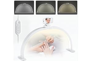 TOPDIRECT Lampe Demi Lune Onglerie, 29'' 42W Lampes Extension de Cils avec Support de Téléphone, Lampe de Bureau Demi-Lune pour Esthéticiennes, Techniciens des Ongles et Esthéticienne, 3000K-6500K (Blanc, 73CM)