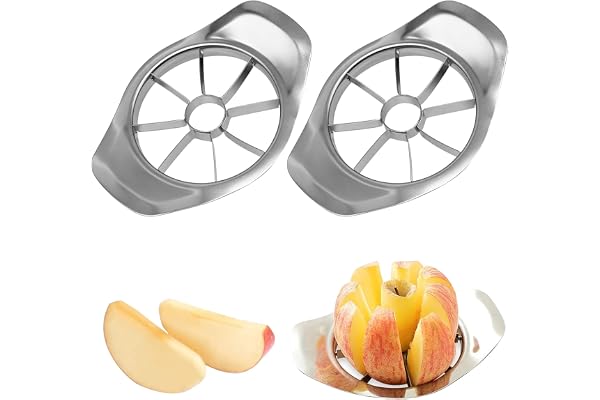 Newpop 2 stycken äppelskärare rostfritt stål, äppeldelare, äppelklyvning 8 blad, apple slicer, äppelskärare, äppelurkärnare, lämplig för hus kök, för att skära frukt eller grönsaker