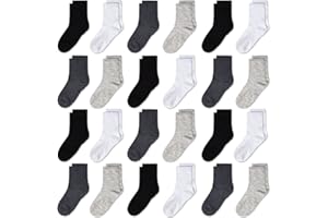 GENTABY Boys Girls Toddler Socks- Attractive Soft Elastic Baby Socks -24 Packs Black White Gray for 0-13 Years Kids Daily School Socks