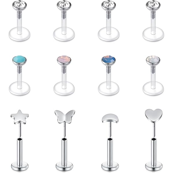 Funseedrr Clear Lip Labret Ringen Studs Retainer 16G 6mm 8mm 10mm Acryl Bioflex Neus Tragus Helix Kraakbeen Daith Piercing Hoepels Bars, 10mm, Acryl