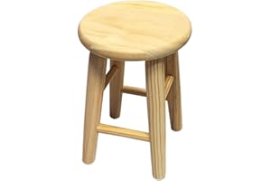 Acan Tradineur - Taburete Redondo de Madera 26 x 19 cm, banqueta de Madera Natural con reposapiés, Asiento para Cocina, hogar, diseño clásico Resistente y Duradero