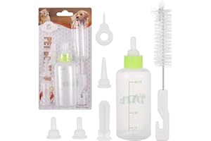 Xinstroe Puppy Nursing Bottle Kit, Feeding Bottle with 4 Replacement Nipples for Newborn Kittens, Puppies, Rabbits, Small Animals, 60 ml