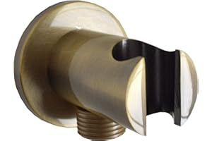 ENKI, O03, Shower Outlet Elbow with Holder, Solid Brass, Hand Shower Wall Valve Connector with Bracket, Round Design, Antique Brass