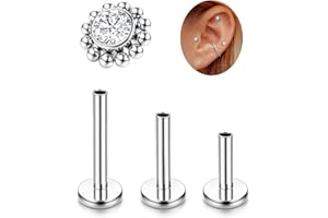 Adramata G23 Titanio Piercing Oreja Tragus Labret Roscado Interno Labio CZ Hipoalergénico Medusa Pendiente Pequeño Conch Helix Oro Plata