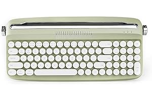 ‎YUNZII YUNZII aktualisierte kabellose Schreibmaschine Vintage-Tastatur mit integriertem Ständer, USB-C/Bluetooth-Tastatur mit runden Tastaturen, Multi-Gerät für Win/Mac (B309, Sweet Mint)